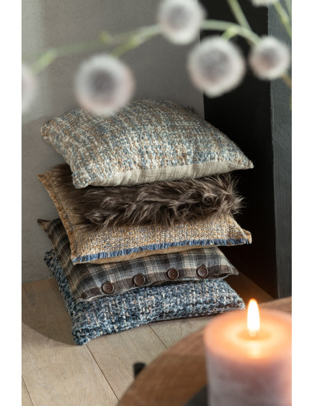 Coussin en tweed acrylique/coton bleu/blancJ-Line47163