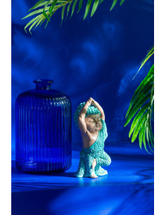 Vase Bouteille Rayure Verre Bleu GrandJ-Line51216 2