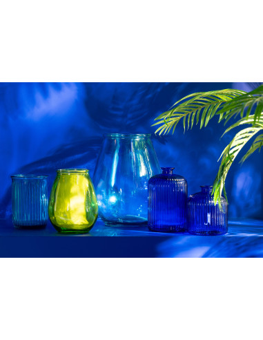 Vase Bouteille Rayure Verre Bleu GrandJ-Line51216