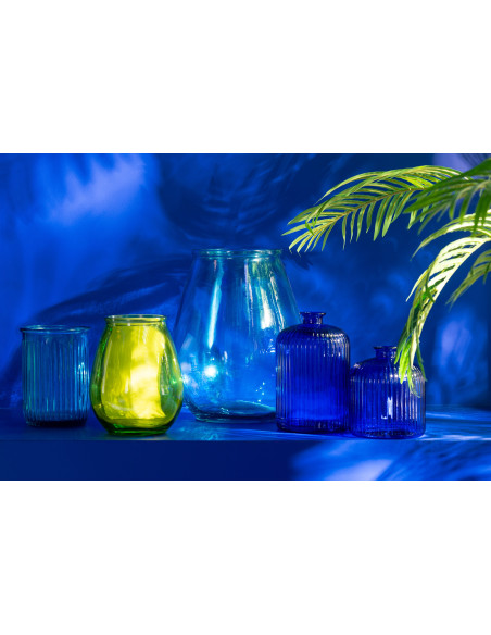 Vase Bouteille Rayure Verre Bleu GrandJ-Line51216