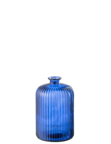 Vase Bouteille Rayure Verre Bleu GrandJ-Line51216