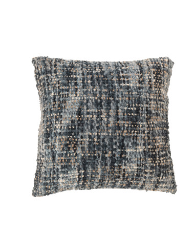 Coussin en tweed acrylique/coton bleu/blancJ-Line47163