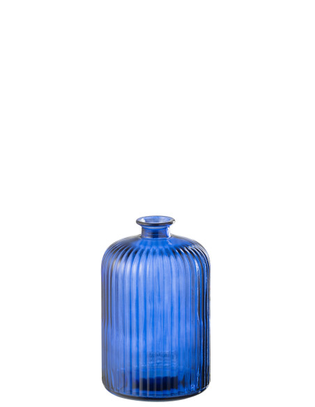 Vase Bouteille Rayure Verre Bleu GrandJ-Line51216