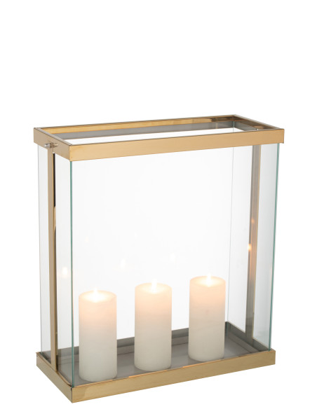 Lanterne rectangulaire Enma en fer/verre doré, grande