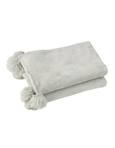 Tissu à carreaux en polyester gris clair avec pompons.J-Line