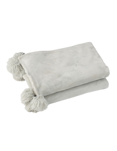 Tissu à carreaux en polyester gris clair avec pompons.J-Line