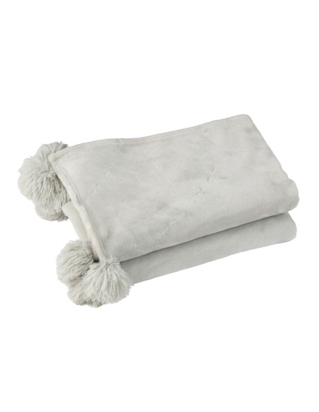 Tissu à carreaux en polyester gris clair avec pompons.J-Line
