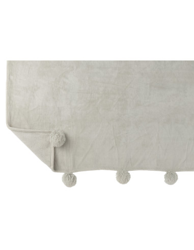 Tissu à carreaux en polyester gris clair avec pompons.J-Line