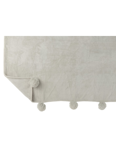 Tissu à carreaux en polyester gris clair avec pompons.J-Line