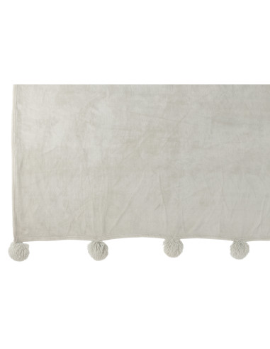 Tissu à carreaux en polyester gris clair avec pompons.J-Line