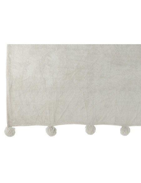 Tissu à carreaux en polyester gris clair avec pompons.J-Line