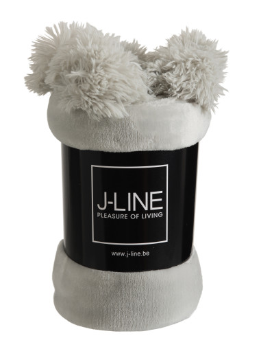 Tissu à carreaux en polyester gris clair avec pompons.J-Line
