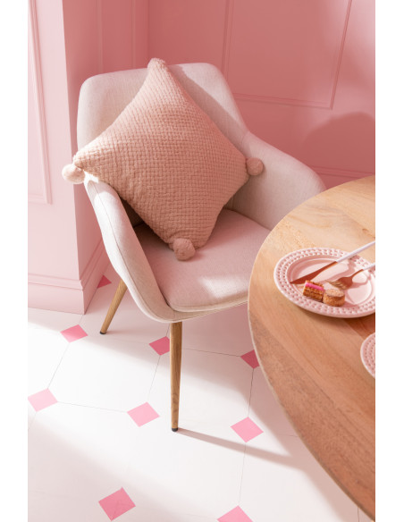 Coussin doux en polyester beige avec pompons.J-Line