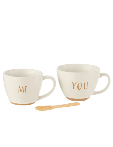 Boîte de 2 tasses en céramique blancheJ-Line