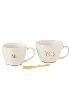 Boîte de 2 tasses en céramique blancheJ-Line 2