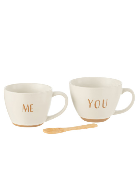 Boîte de 2 tasses en céramique blancheJ-Line