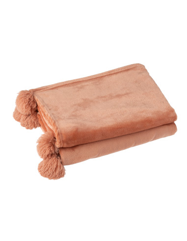 Tissu à carreaux en polyester avec pompon en pêcheJ-Line