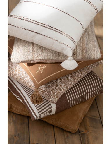 Coussin en cuir tissé camelJ-Line36625