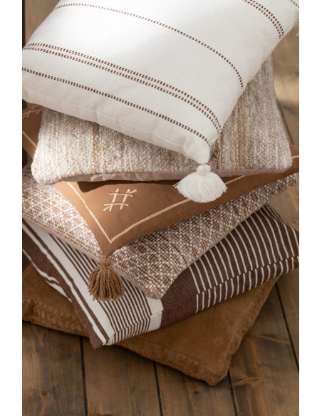 Coussin en cuir tissé camelJ-Line36625