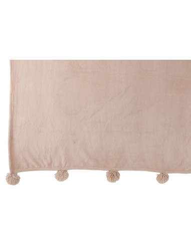 Carreaux en polyester beige foncé avec pompon.J-Line