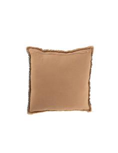 Coussin avec des bords effilochés en polyester/coton marron clair/bleuJ-Line47160