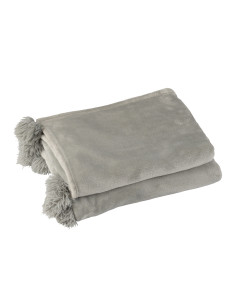 Plaid Pompon Polyester Gris
