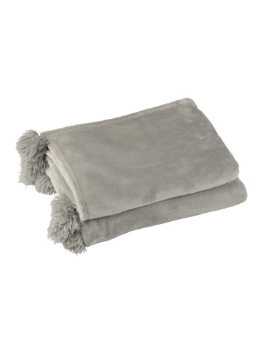Plaid Pompon Polyester Gris