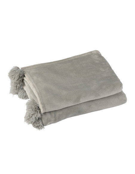 Plaid Pompon Polyester Gris