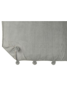 Plaid Pompon Polyester Gris 2