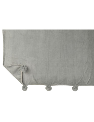 Plaid Pompon Polyester Gris
