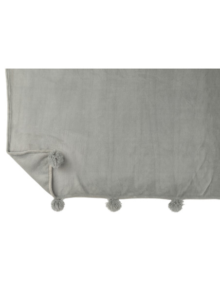 Plaid Pompon Polyester Gris