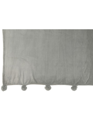 Plaid Pompon Polyester Gris