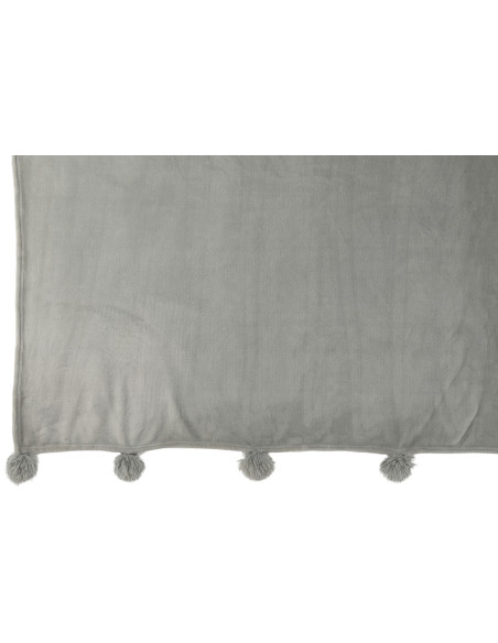 Plaid Pompon Polyester Gris