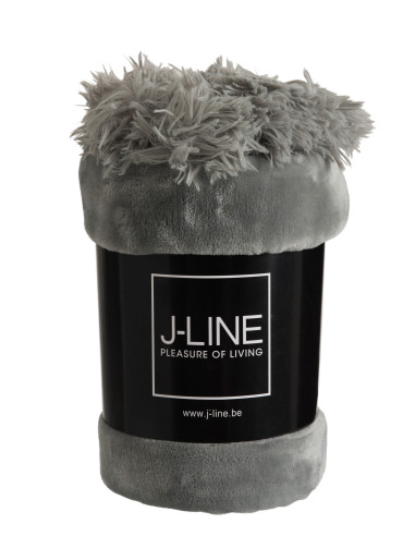 Plaid Pompon Polyester Gris
