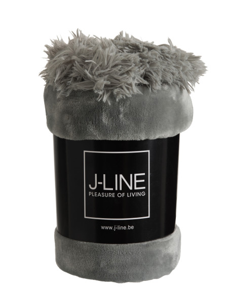 Plaid Pompon Polyester Gris