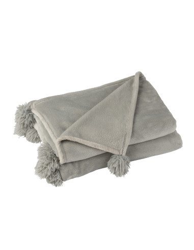 Plaid Pompon Polyester Gris