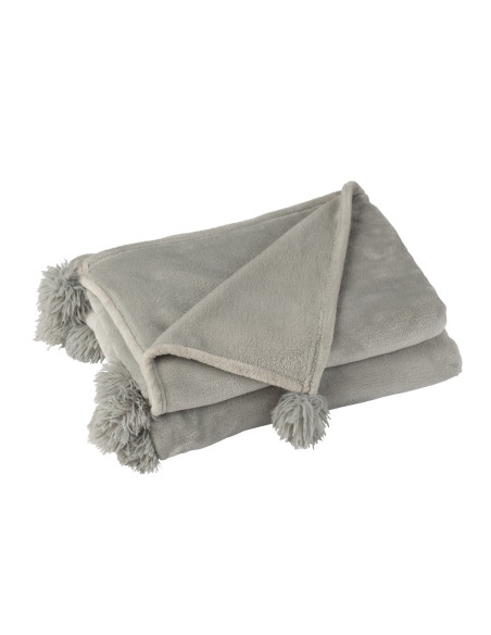 Plaid Pompon Polyester Gris