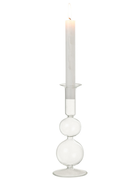 Porte-bougie 2 sphères en verre transparent grandJ-Line