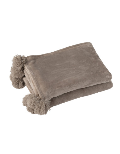 Tissu à carreaux en polyester avec pompon en taupeJ-Line