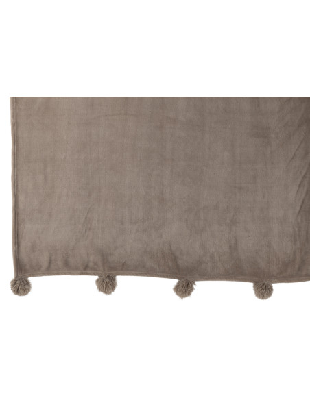 Tissu à carreaux en polyester avec pompon en taupeJ-Line