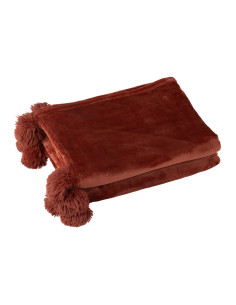 Plaid Pompon Polyester Marsala