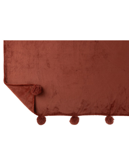 Plaid Pompon Polyester Marsala