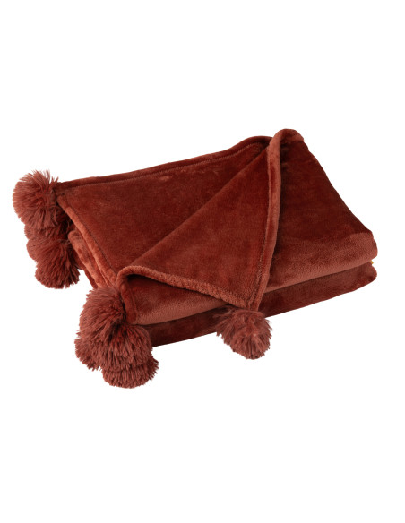 Plaid Pompon Polyester Marsala