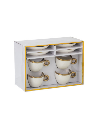 Boîte de 4 tasses et soucoupes en céramique blanche/orJ-Line