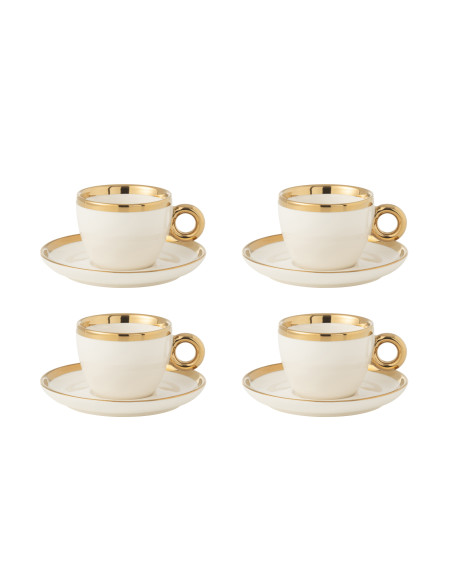 Boîte de 4 tasses et soucoupes en céramique blanche/orJ-Line