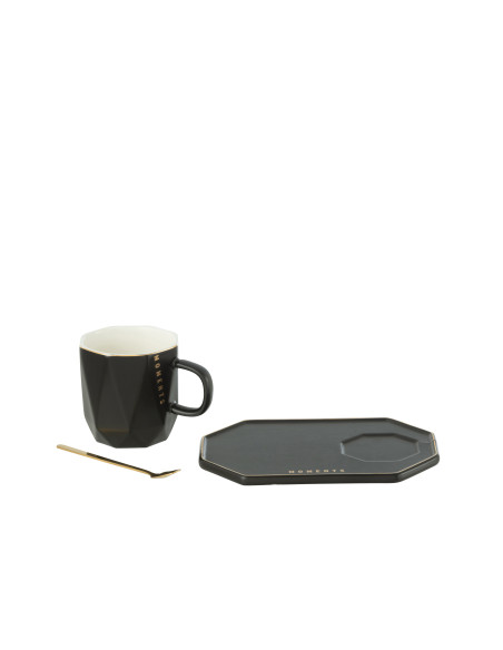 Tasse + Soucoupe + Cuillère Moments Céramique NoirJ-Line