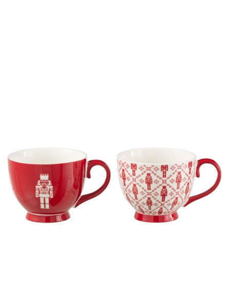 Boîte de 2 grands mugs casse-noisettes Windownbox en céramique rougeJ-Line