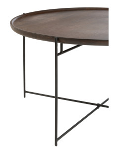 Table ronde en fer/bois de manguier marron/noir