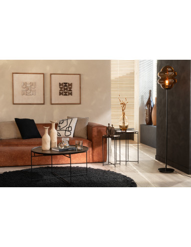 Table ronde en fer/bois de manguier marron/noir