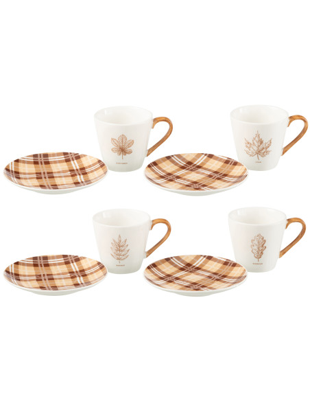 Boîte de 4 tasses à thé + soucoupe Feuille Fenêtre en céramique Marron GrandJ-Line